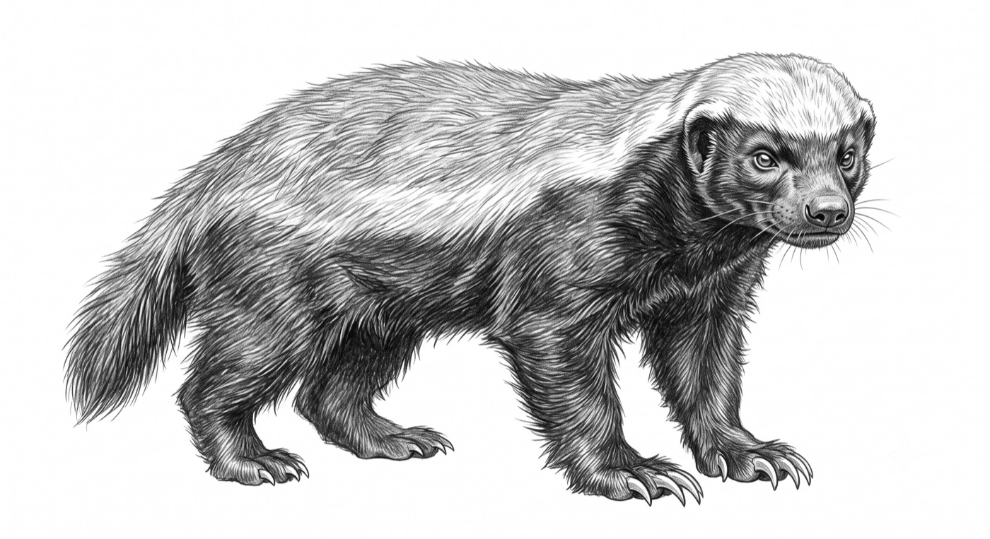Pencil drawing of Dorn the honey badger